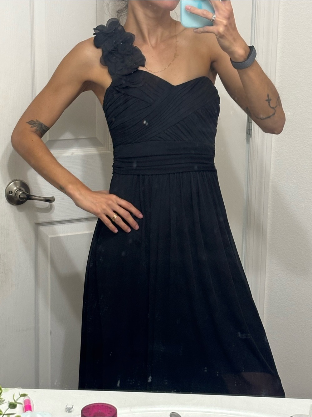 DB Studio Black One Shoulder Chiffon Cocktail Dress Size S 4/6